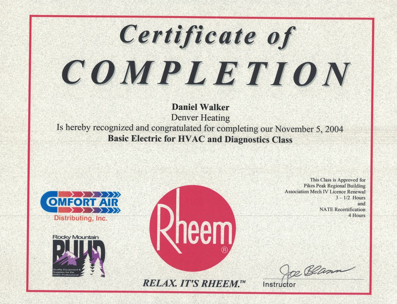 Certification: Basic Electric for HVAC by Rheem