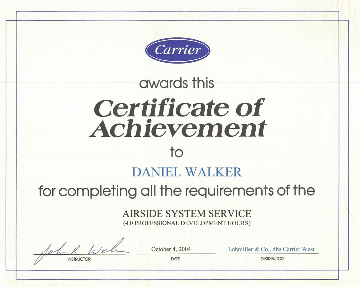 Certification Airside System Service by Carrier