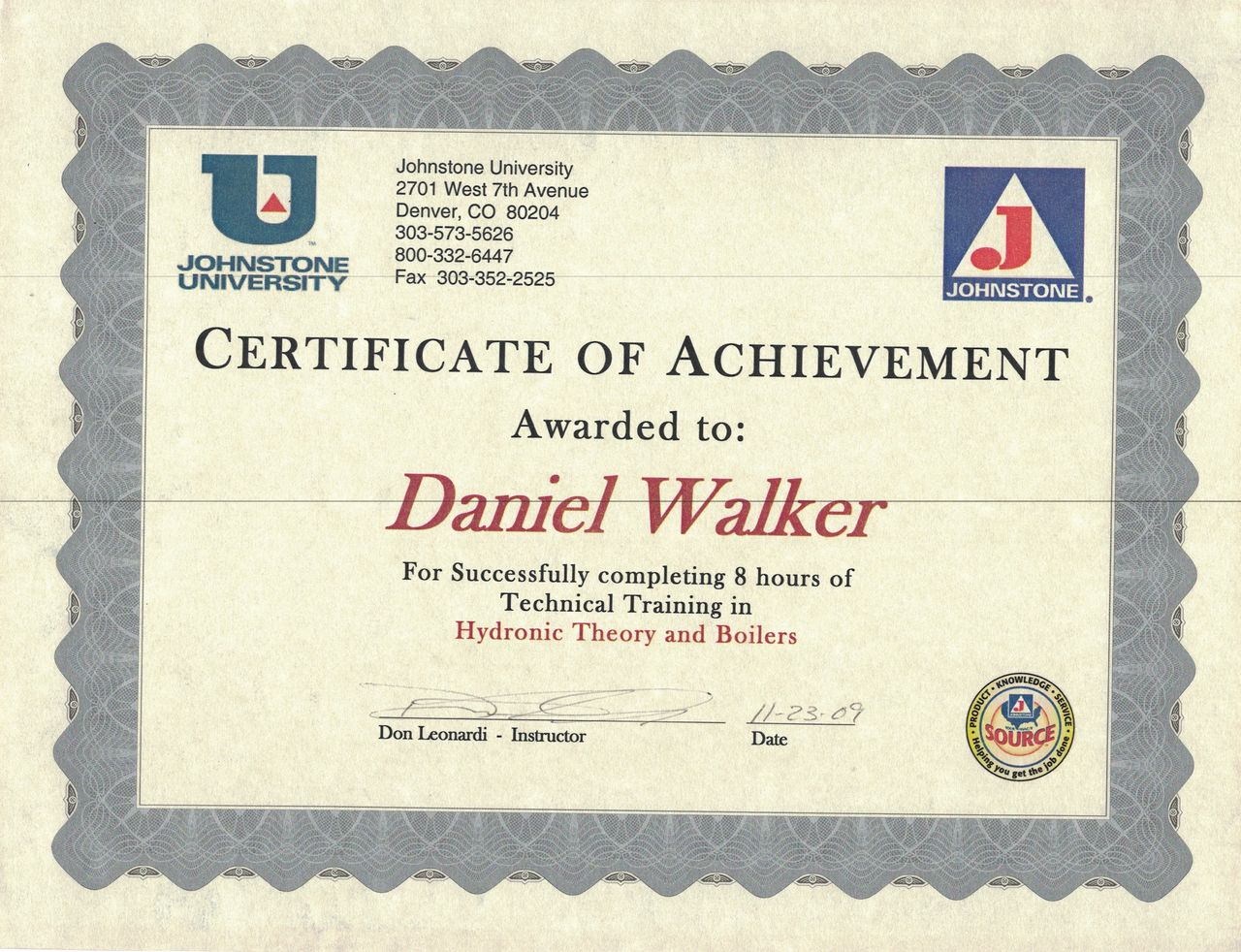 Certification Hydronic Theory & Boilers by Johnstone