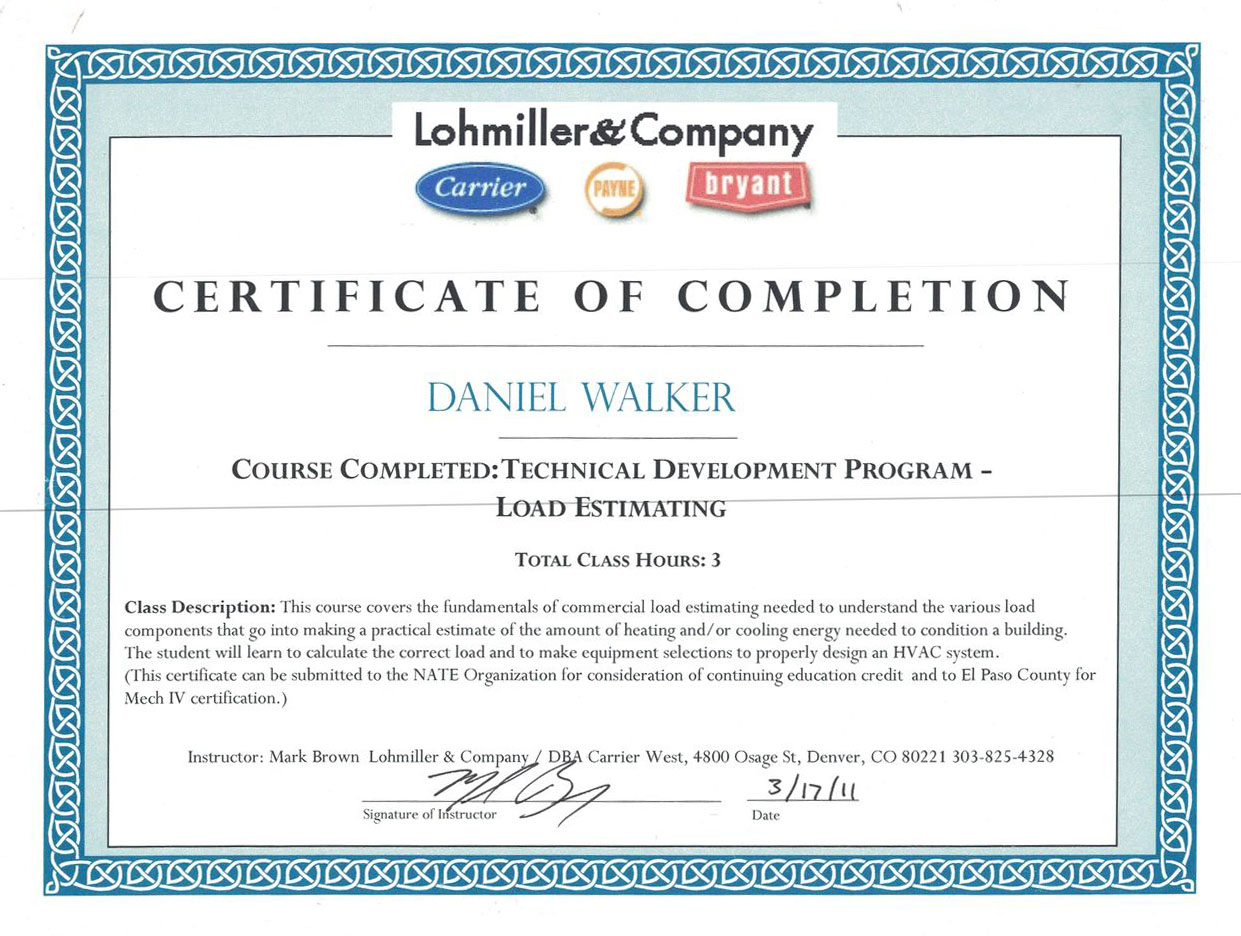 Certification Load Estimating by Lohmiller & Company